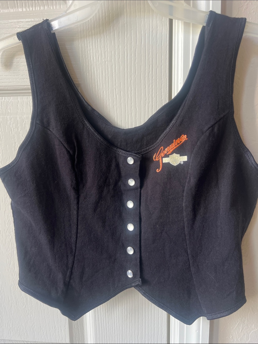 Black Women's Snap-Front Tank Top with Accent